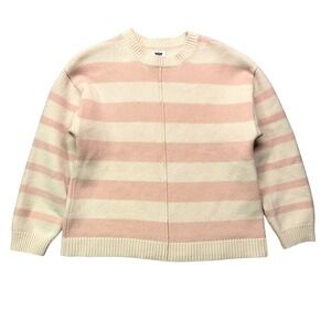 LITA by Ciara 100% Recycled Cashmere Striped Sweater Pink Cream L Old‎ Money